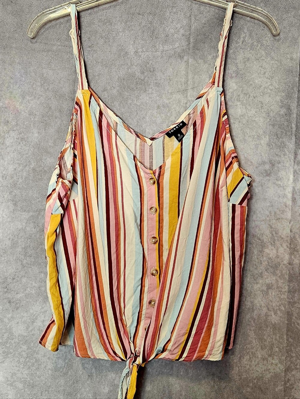 Torrid Size 0 Striped Button Tie Front Cami Tank Top Plus Size Multi Color V-Nec